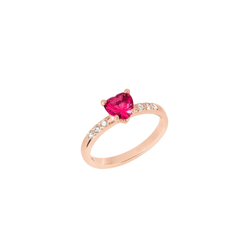 Anello cuore oro rosa 9k rubino sintetico e diamanti &euro; 750