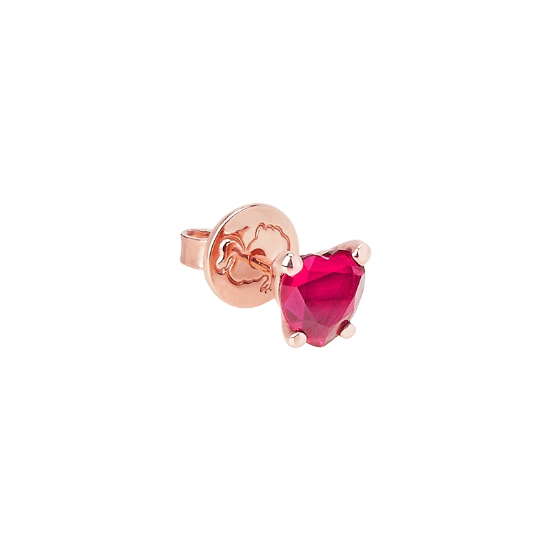 Mono orecchino cuore oro rosa 9k e rubino sintetico € 230